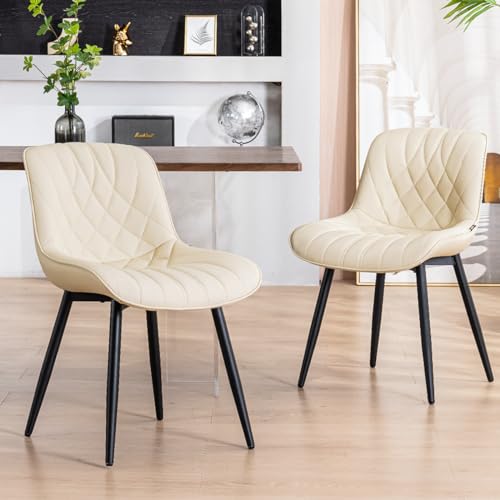 Mid Century Modern Beige Dining Chair Set - Comfortable Faux Leather Kitchen & Dining