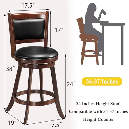 Swivel Barstools Set of 2, 24 Counter Height for Kitchen Island - Brown & Black