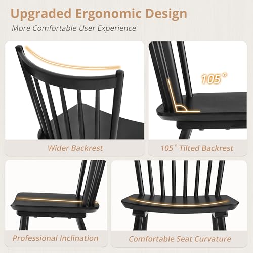 LUE BONA Upgraded Set of 4 Black Windsor Dining Chairs for Kitchen and Dining Room