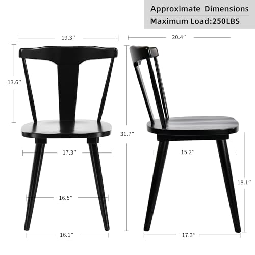 Mid Century Black Wooden Dining Chairs Set of 2 for Kitchen & Dining Room