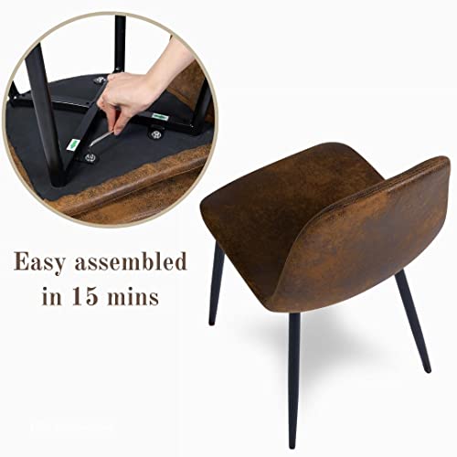 Homy Casa Mid-Century Modern Upholstered Dining Chair Set of 4 with Metal Legs (Brown)