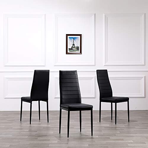Karl Home Black Curved Leather Dining Chair Set of 4