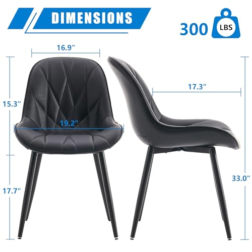 YOUNIKE Set of 2 Black Modern Dining Chairs, Adjustable Feet, Faux Leather Upholstery, 300LBS Support