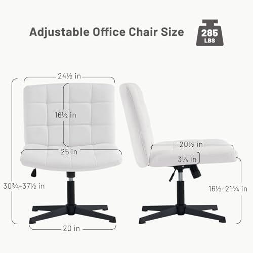 Armless Adjustable White Office Desk Chair
