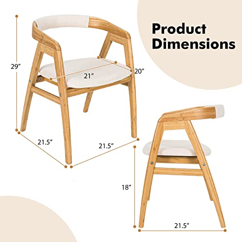 Bamboo Accent Chair with Comfy Cushion for Living Room, Bedroom, Dining Room