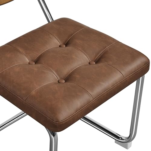 Yaheetech Mid-Century Modern Rattan Dining Chairs, Retro Brown with Metal Legs