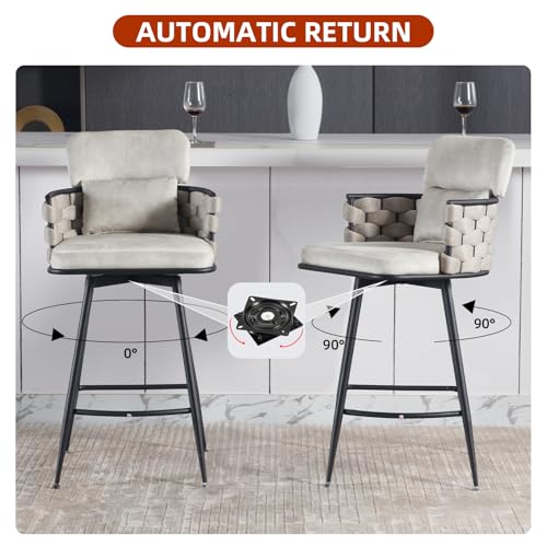 2PCS 26 Mid-Century Modern Bar Stools Set for Kitchen Island and Bar Counter, Beige Color