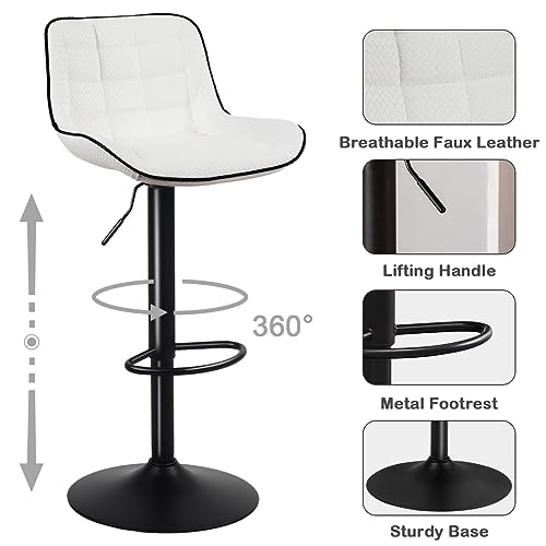 WKGZ INVESTCO Set of 2 Modern Adjustable Black Bar Stools with Back for Kitchen Islands
