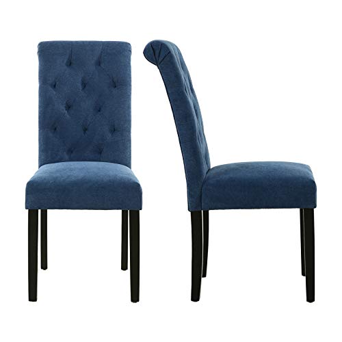 LSSBOUGHT Set of 2 Stylish Blue Dining Chairs with Solid Wood Legs