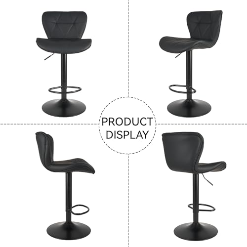 Adjustable Black Faux Leather Bar Stools Set of 2 for Kitchen Island