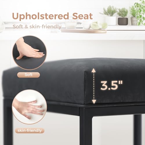 MAISON ARTS Set of 4 Black 24 Backless Bar Stools for Kitchen Island - Modern Upholstered Faux Leather
