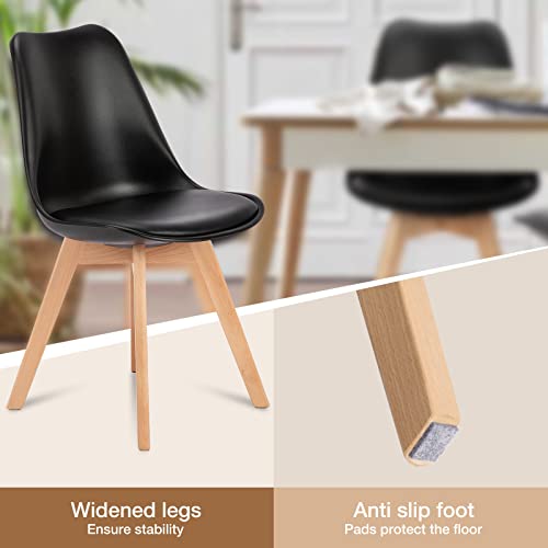 Mid-Century Modern Dining Chairs Set of 4 in Black PU Leather for Home or Outdoor Use