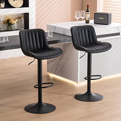 WKGZ INVESTCO Set of 2 Adjustable Black Bar Stools with Backs