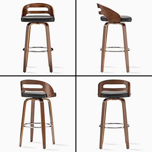Black Swivel Bar Stools with Low Back & Cushion Seat (24.6")