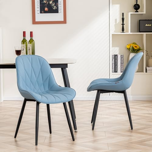 YOUNIKE Set of 2 Blue Faux Leather Dining Chairs