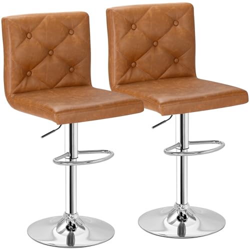 X-Large Brown PU Leather Bar Stools for Kitchen Island - Set of 2