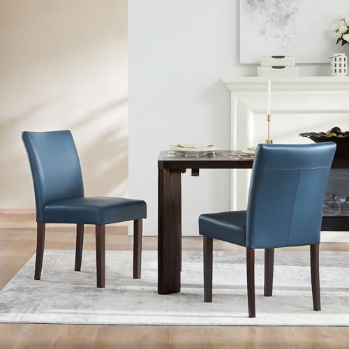 Blue Upholstered Armless Dining Chairs, Set of 2 - for Kitchen & Dining Room