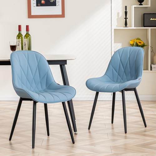 YOUNIKE Set of 2 Blue Faux Leather Dining Chairs
