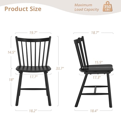 LUE BONA Upgraded Set of 4 Black Windsor Dining Chairs for Kitchen and Dining Room