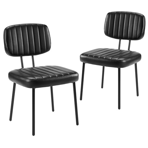 Set of 2 Sweetcrispy Mid-Century Modern Dining Chairs with Faux Leather Cushions - Black