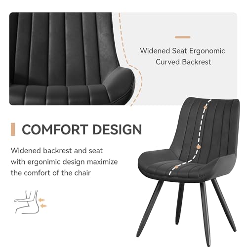 Set of 2 Mid Century Modern Black Dining Chairs with Soft Cushions