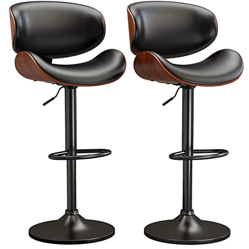Set of 2 Adjustable Swivel Bar Stools for Kitchen and Dining, Black PU Leather