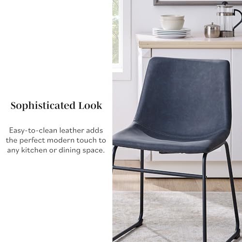Walker Edison Navy Blue Faux Leather Dining Chair Set