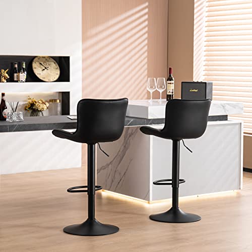 WKGZ INVESTCO Set of 2 Adjustable Black Bar Stools - 24-inch Swivel Modern Stools with Back for Kitchen Island