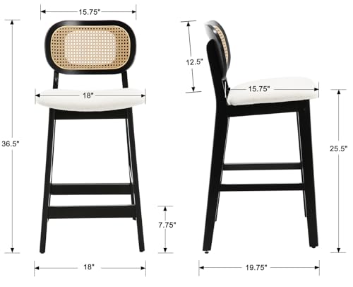 2-Pack Rattan Back Counter Height Bar Stools for Farmhouse Kitchen Island, Beige