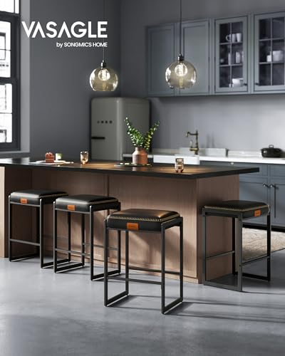 WKGZ INVESTCO EKHO Collection - Set of 2 Mid-Century Modern Counter Height Bar Stools, 26-Inch, Ink Black Synthetic Leather