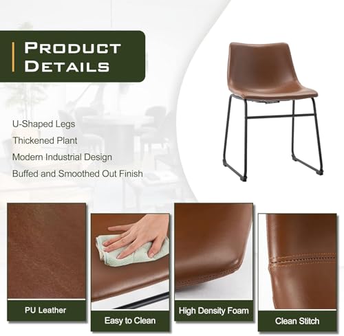 Set of 2 Modern Walnut Dining Chairs with Metal Legs for Kitchen and Living Room