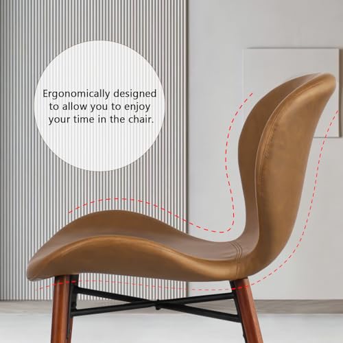 KithKasa Set of 4 Mid Century Modern Faux Leather Dining Chairs with Walnut Legs, Brown