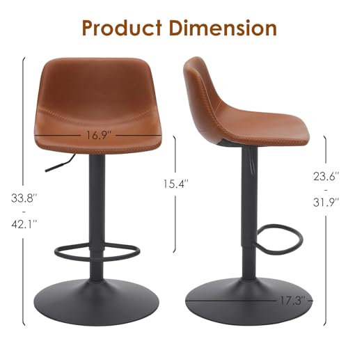 Set of 2 Adjustable Mid Century Modern Swivel Bar Stools with Back Support for Kitchen Island