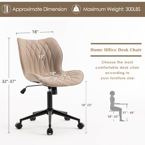 WKGZ INVESTCO Ergonomic Armless Desk Chair - Adjustable Comfortable Office Chair with Wheels in Khaki