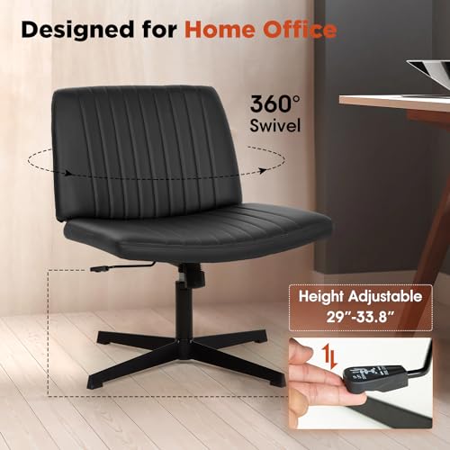 PayLessHere Armless Swivel Office Chair - Modern Adjustable Desk Chair with Wide Seat for Home Office (Black)