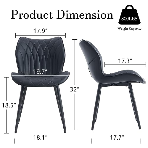YOUNIKE Set of 2 Upholstered Faux Leather Dining Chairs with Adjustable Metal Legs - Black