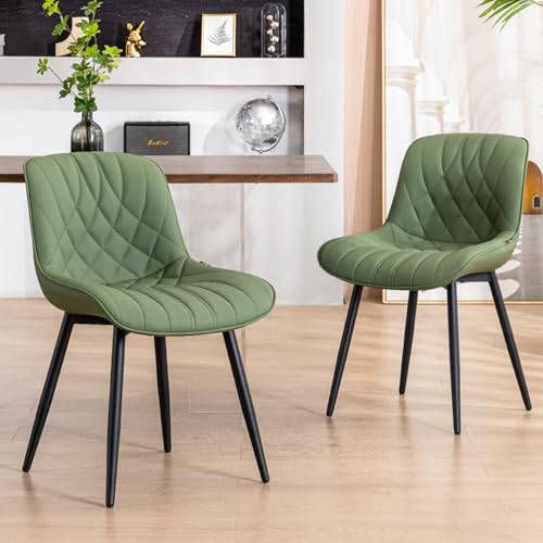 WKGZ INVESTCO Mid Century Modern Olive Dining Chair Set - Comfortably Upholstered Faux Leather