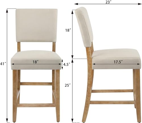 DAGONHIL 24 Upholstered Bar Stools Set of 4 with Wood Legs - Beige Kitchen Counter Chairs