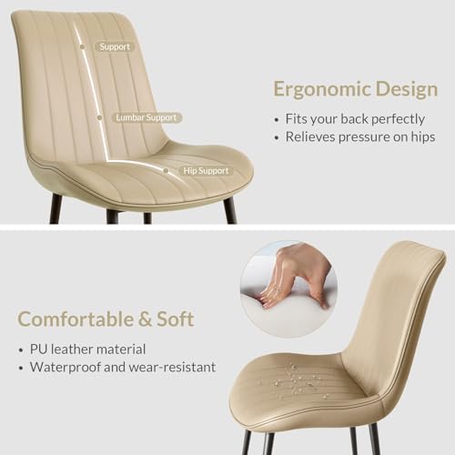 Set of 4 Modern Leather Dining Chairs with Metal Legs (Khaki)