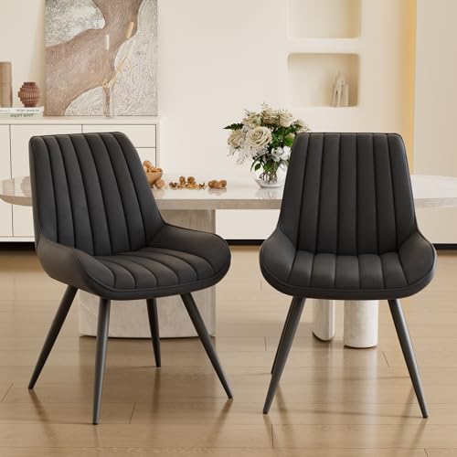 Mid Century Modern Black Dining Chair Set with Soft Cushions