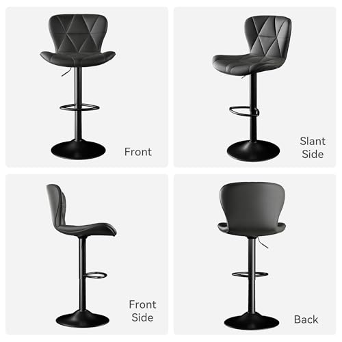 Set of 2 Adjustable Swivel Faux Leather Bar Stools with High Backrest for Kitchen Island - Black