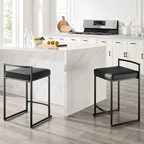 Crosley Harlowe Matte Black Counter Height Bar Stools, Set of 2