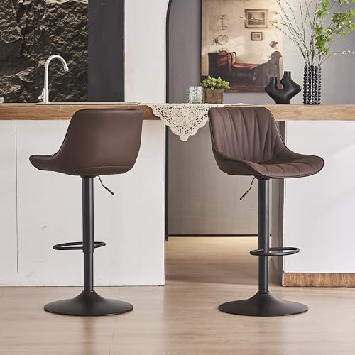 YOUNIKE 2-Pack Swivel Bar Stools with Back, Faux Leather, 300LBS Support, Brown