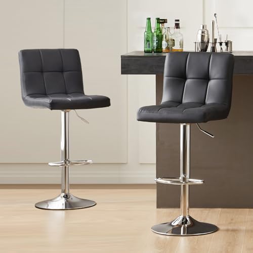 Sweetcry Set of 2 Adjustable Black Hydraulic Bar Stools, Kitchen Counter Height