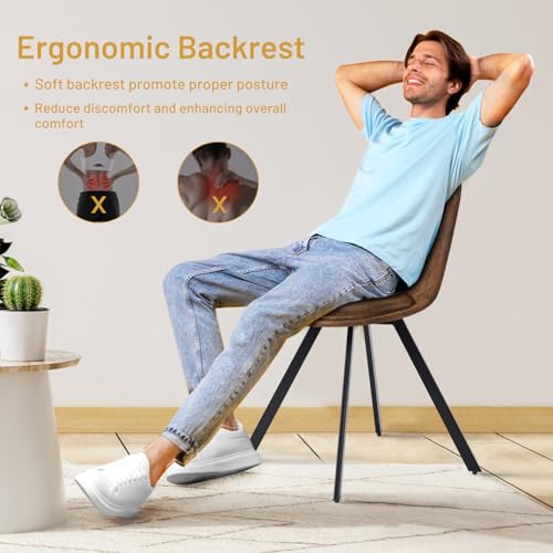 Set of 4 Brown Suede Swivel Dining Chairs with Padded Seats