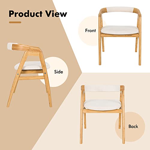 Bamboo Accent Chair with Comfy Cushion for Living Room, Bedroom, Dining Room