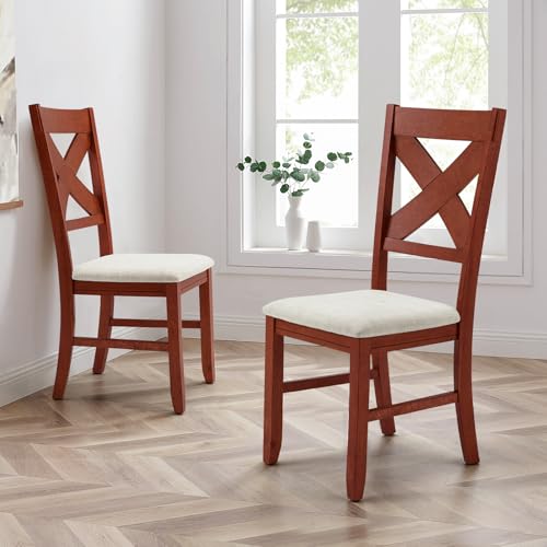 MELLCOM Modern Farmhouse Dining Chair Set with Upholstered Seats and Cross BackDesign