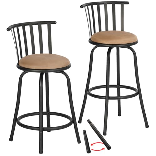 2-Piece Brown Bar Stool Set with Back and Footrest for Kitchen Island