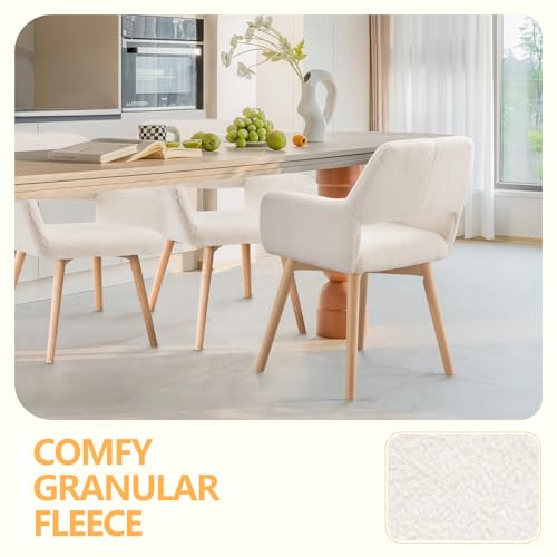Mid Century Modern Upholstered Dining Chairs Set of 2, 4, or 6 - Comfy Accent Chairs for Kitchen, Living Room, and Bedrooms (Wool White)