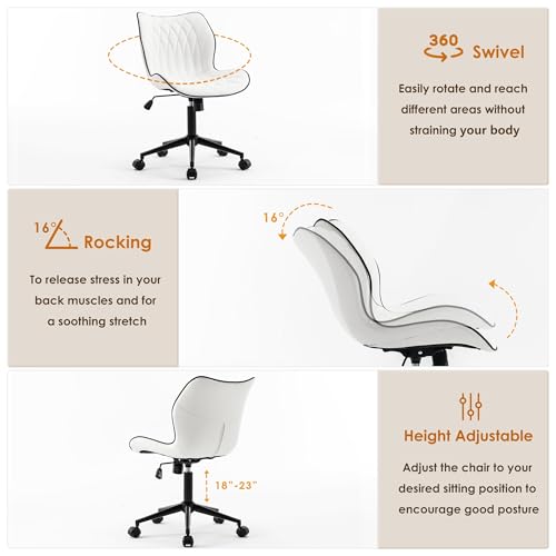 Armless Office Chair with Wheels and Adjustable Height for Home Office or Vanity Use